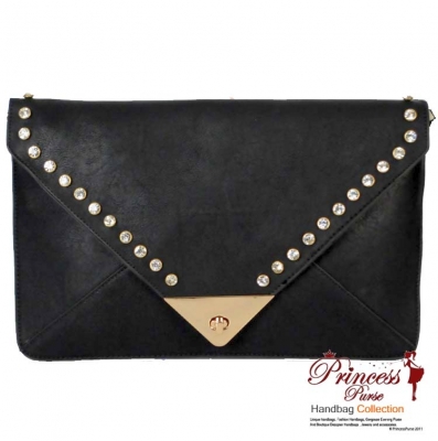 Designer Inspired Leatherette Clutch w/ Rhinestone Pattern and Twist Lock Closure.